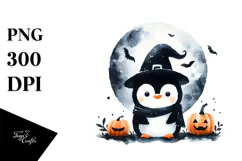 Penguin Halloween Watercolor PNG Product Image 1