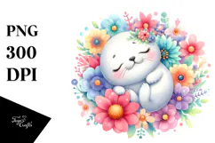 Colorful Baby Seal Sleeping in Flower | Clipart Product Image 1