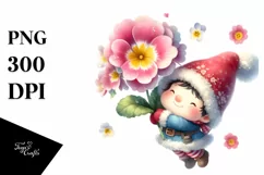 Watercolor Gnome Primrose | Sublimation | Clipart Product Image 1