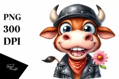 Watercolor Brown Cow Biker Hat | Sublimation | Clipart Product Image 3