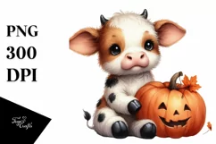Cute Baby Cow with Pumpkin, PNG Product Image 3