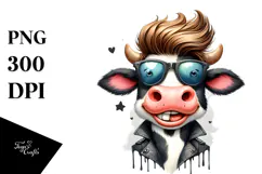 Funny Cow with Cool Hair, Excited Expression, PNG Product Image 1