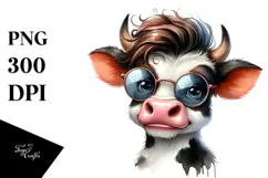 Funny Cow with Cool Hair, Excited Expression, PNG Product Image 1
