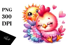 Cuddling Baby Rooster Sun PNG Product Image 1