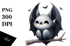 Washed Watercolor Funny Bat PNG Product Image 1