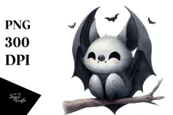 Washed Watercolor Funny Bat PNG Product Image 1