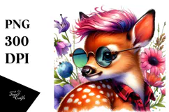 Cute Baby Deer Playing, Vibrant Drawing PNG Product Image 1