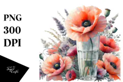 Abstract Watercolor Bottle with Large Poppy | Clipart Product Image 1