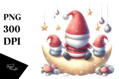 Cute Christmas Gnomes on Moon PNG Product Image 1
