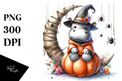 Halloween Hippo Sitting on Moon PNG Product Image 1