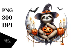 Sloth Dressed for Halloween, Watercolor PNG Product Image 1