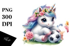 Cute Baby Unicorn Football Watercolor Clipart Product Image 3