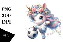 Cute Baby Unicorn Football Watercolor Clipart Product Image 3