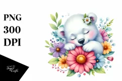 Colorful Baby Polar Bear Sleeping in a Flower Product Image 1