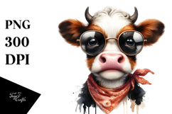 Funny Baby Cow with Sunglasses PNG Product Image 1