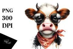 Funny Baby Cow with Sunglasses PNG Product Image 1