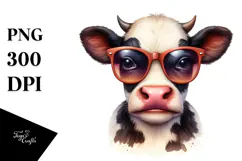 Graceful Baby Cow with Sunglasses PNG Product Image 1