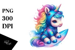 Colorful Unicorn in Surfer&#039;s Wetsuit PNG Product Image 1