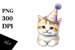 Cute Baby Cat with Party Hat PNG Product Image 1