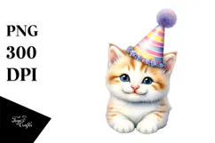 Cute Baby Cat with Party Hat PNG Product Image 1