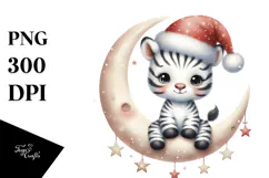 Cute Baby Zebra with Santa Hat PNG Product Image 1