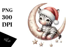 Cute Baby Zebra with Santa Hat PNG Product Image 1