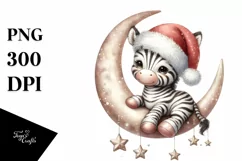 Cute Baby Zebra with Santa Hat PNG Product Image 3