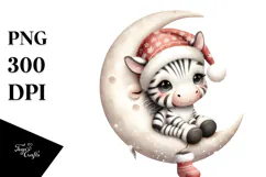 Cute Baby Zebra with Santa Hat PNG Product Image 1