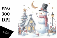 Washed Watercolor Snowman, PNG Product Image 1