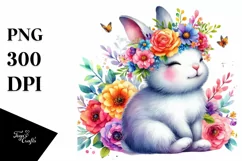 Whimsical Rabbit with Flower Crown, Vibrant PNG Product Image 3