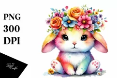 Whimsical Rabbit with Flower Crown, Vibrant PNG Product Image 3