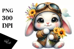 Colorful Watercolor Small Baby Bunny with Aviator Suit | Product Image 1