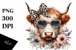 Elegant Highland Cow Sunglasses Sticker | Clipart Product Image 1