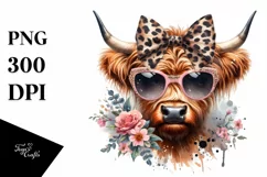 Elegant Highland Cow Sunglasses Sticker | Clipart Product Image 1