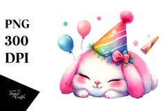 Colorful Bunny with Party Hat PNG Product Image 1