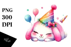 Colorful Bunny with Party Hat PNG Product Image 1