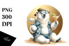 Happy Polar Bear in Beachwear Drinking Cocktail Product Image 1
