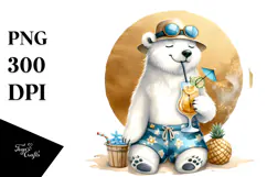 Happy Polar Bear in Beachwear Drinking Cocktail Product Image 1