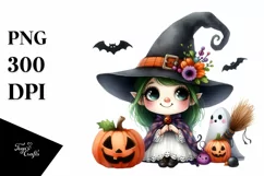 Funny Watercolor Wimsical Haloween Wich | Sublimation | Product Image 3