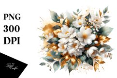 bouquet of Jasmine with Gold Foil Splashes | Clipart Product Image 3