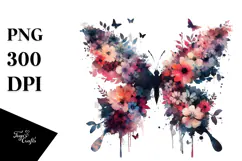 Grungy Butterfly Flower, Transparent PNG Product Image 1