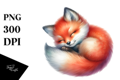 Vibrant Watercolor Baby Fox Sleeping | Sublimation | Clipart Product Image 1