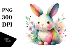 Watercolor Colorful Bunny Made of Wood PNG Product Image 1
