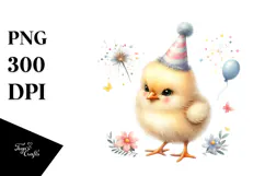 Cute Baby Chicken with Party Hat PNG Product Image 1