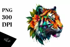 Vibrant Watercolor Tiger, Transparent PNG Product Image 1