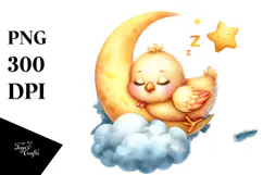 Cute Baby Chicken on Moon, Transparent PNG Product Image 1