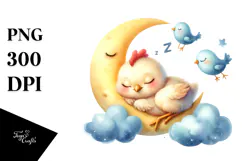 Cute Baby Chicken on Moon, Transparent PNG Product Image 1