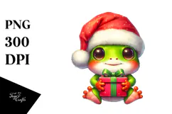 Cute Baby Frog with Santa Hat PNG Product Image 1