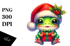 Cute Baby Frog with Santa Hat PNG Product Image 1