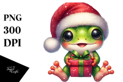Cute Baby Frog with Santa Hat PNG Product Image 1